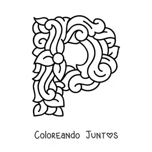 Imagen para colorear de letra p mayúscula decorada