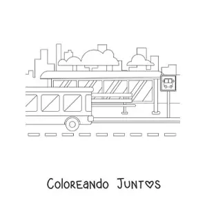 Imagen para colorear de un parada de autobús en la ciudad