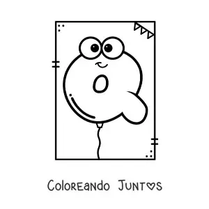 Imagen para colorear de la letra q animada con forma de globo