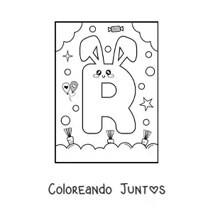 Letra R con forma de conejo kawaii animado