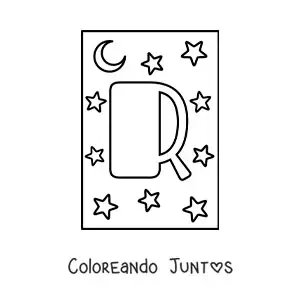 Letra R mayúscula con estrellas y una luna