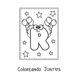 Imagen para colorear de la letra r mayúscula animada con globos