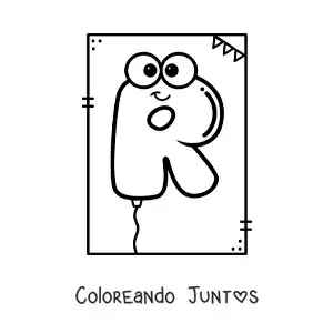 Imagen para colorear de la letra r animada con forma de globo