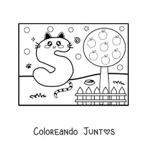 Imagen para colorear de la letra s animada con forma de gato en el parque