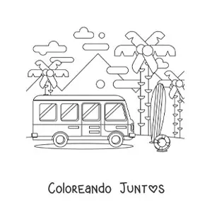 Imagen para colorear de un autobús de viaje en la playa