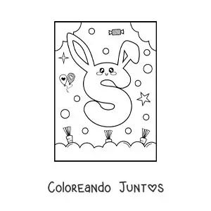 Letra S con forma de conejo kawaii animado