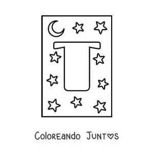 Imagen para colorear de letra t mayúscula con estrellas y una luna