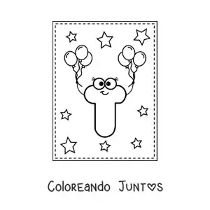 Imagen para colorear de la letra t mayúscula animada con globos