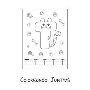 Imagen para colorear de la letra t animada con forma de gato