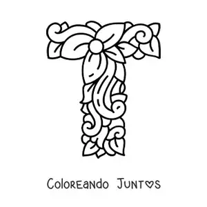 Imagen para colorear de letra t mayúscula decorada
