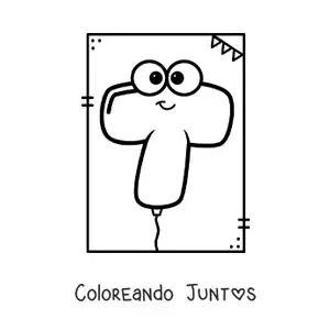 Imagen para colorear de la letra t animada con forma de globo