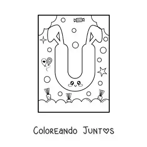 Letra U con forma de conejo kawaii animado