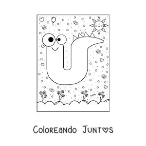 Imagen para colorear de la letra u animada con forma de monstruo con dibujos animados