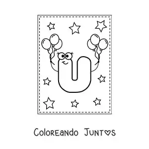 Imagen para colorear de la letra u mayúscula animada con globos