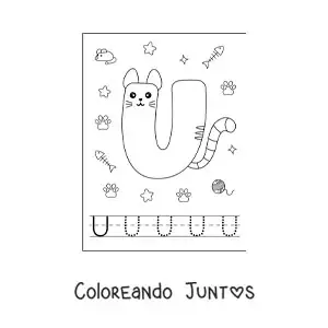 Imagen para colorear de la letra u animada con forma de gato