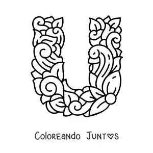 Imagen para colorear de letra u mayúscula decorada