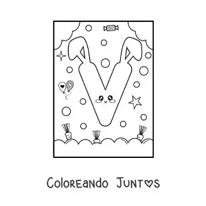 Letra V con forma de conejo kawaii animado