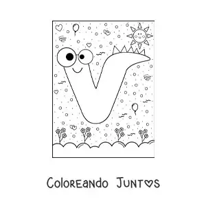 La letra V animada con forma de monstruo con dibujos animados