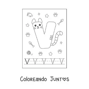 Imagen para colorear de la letra v animada con forma de gato