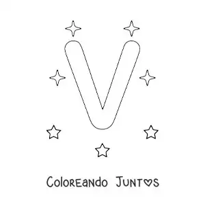 Imagen para colorear de letra v mayúscula con estrellas