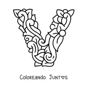 Imagen para colorear de letra v mayúscula decorada