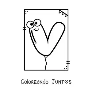 Imagen para colorear de la letra v animada con forma de globo