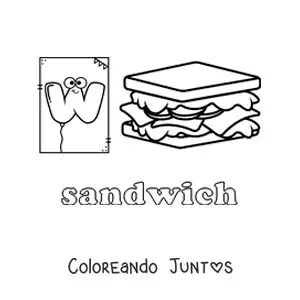 Imagen para colorear de w de sandwich