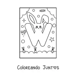 Letra W con forma de conejo kawaii animado