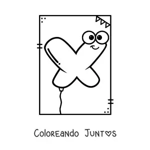 Imagen para colorear de la letra x animada con forma de globo