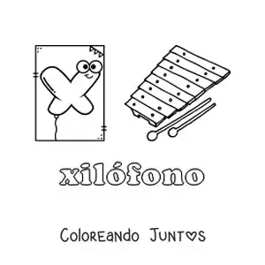 Imagen para colorear de x de xilófono