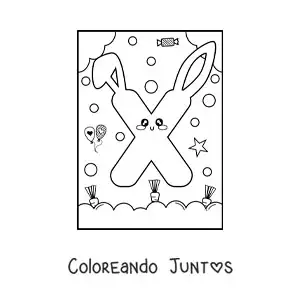 Letra X con forma de conejo kawaii animado