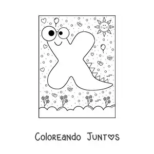 Imagen para colorear de la letra x animada con forma de monstruo con dibujos animados