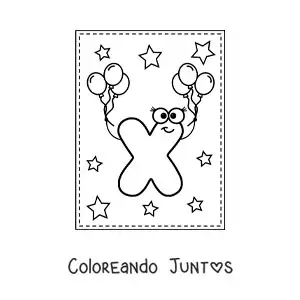 Imagen para colorear de la letra x mayúscula animada con globos