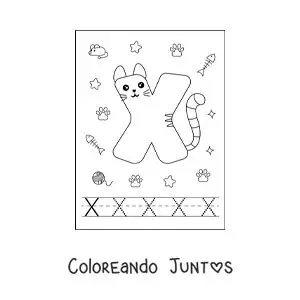 Imagen para colorear de la letra x animada con forma de gato