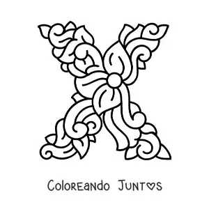 Imagen para colorear de letra x mayúscula decorada