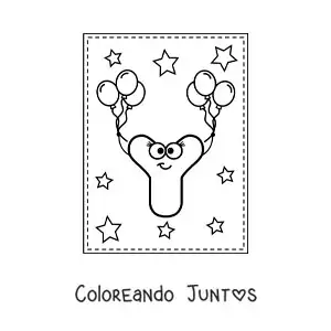 Imagen para colorear de la letra y mayúscula animada con globos