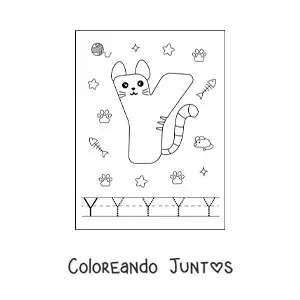 Imagen para colorear de la letra y animada con forma de gato