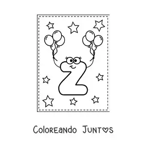 Imagen para colorear de la letra z mayúscula animada con globos