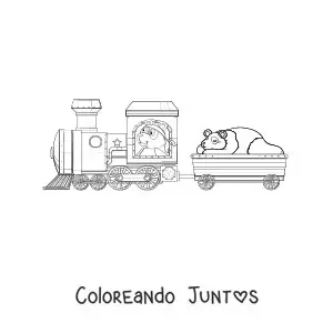 Pandas animados en un tren