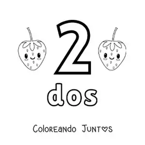 Imagen para colorear de tarjeta del número 2 para aprender a contar con frutas