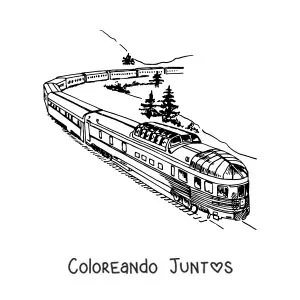 Imagen para colorear de un tren moderno sobre vías en el campo