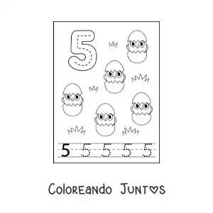 Imagen para colorear de actividad para trazar el número 5 y contar con dibujos animados