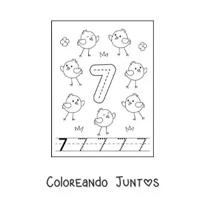 Imagen para colorear de actividad para trazar el número 7 y contar con dibujos animados