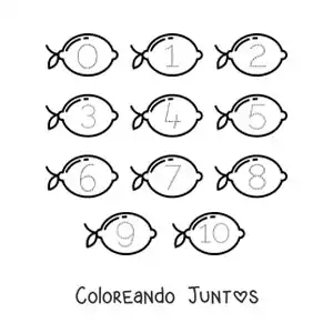 Imagen para colorear de actividad para trazar los números del 1 al 10 con limones