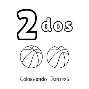 Imagen para colorear de ficha del número 2 para aprender a contar con dibujos divertidos