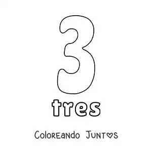 Imagen para colorear de ficha del 3 para aprender los números naturales