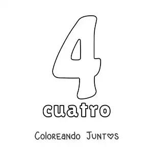 Imagen para colorear de ficha del 4 para aprender los números naturales
