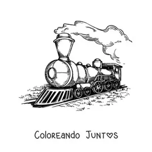 Imagen para colorear de una locomotora antigua en movimiento