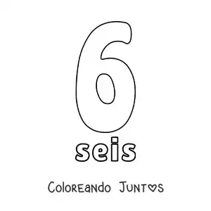 Imagen para colorear de ficha del 6 para aprender los números naturales