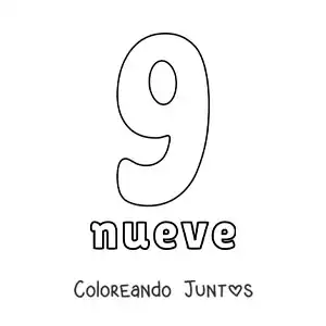 Imagen para colorear de ficha del 9 para aprender los números naturales